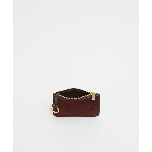Mansur Gavriel Keychain Zip Case in Chocolate Suede, view 2 | Card Holders