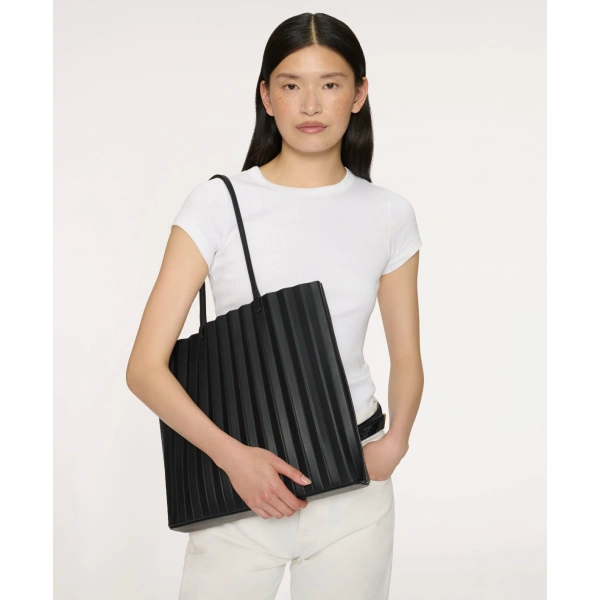 Mansur Gavriel Large Pleated Filo Tote in Black and Flamma, view 2 | Totes & Top-Handle Bags