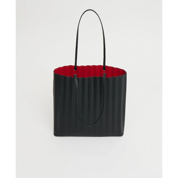 Mansur Gavriel Large Pleated Filo Tote in Black and Flamma, view 4 | Totes & Top-Handle Bags