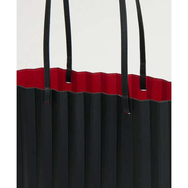 Mansur Gavriel Large Pleated Filo Tote in Black and Flamma, view 5 | Totes & Top-Handle Bags