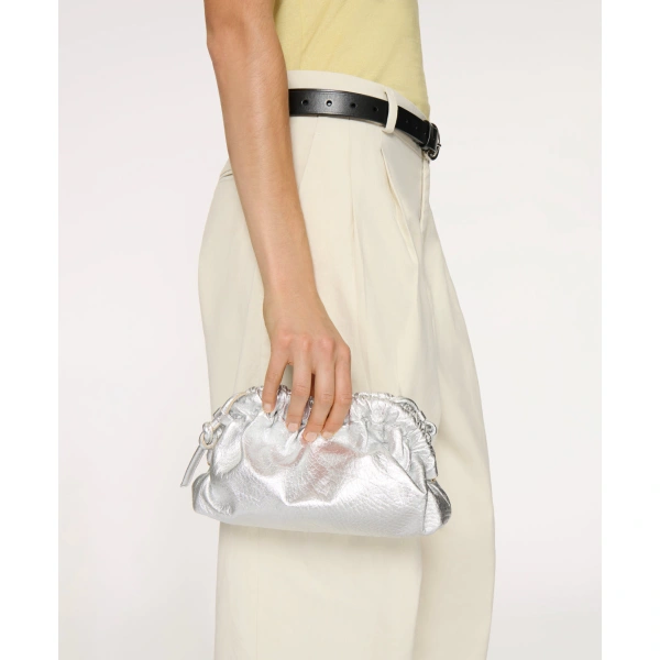 Mansur Gavriel Mini Cloud Clutch in Tumbled Silver, view 2 | Clutch Bags