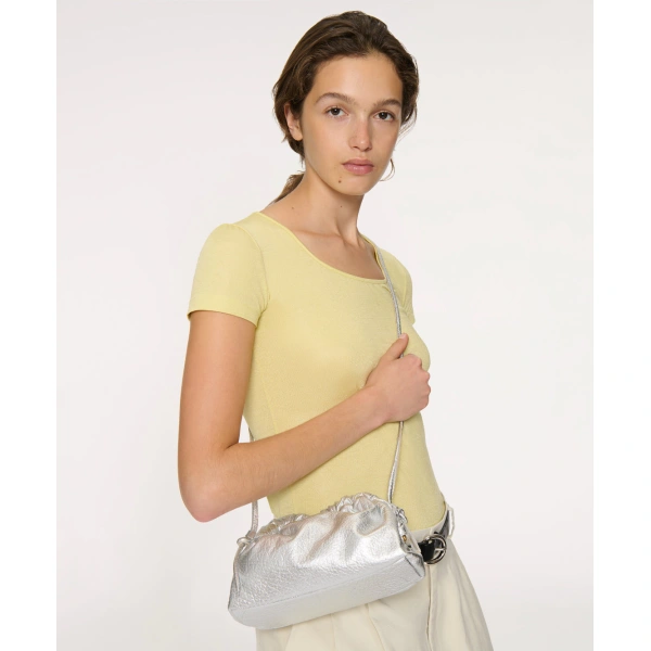 Mansur Gavriel Mini Cloud Clutch in Tumbled Silver, view 3 | Clutch Bags