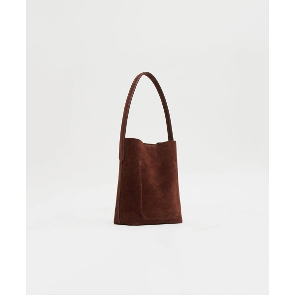 Mansur Gavriel Mini Everyday Cabas in Chocolate Suede, view 2 | Mini Bags