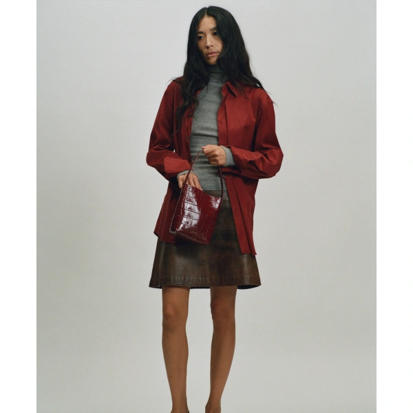 Mansur Gavriel Mini Everyday Cabas in Oxblood Croc, view 2 | Mini Bags