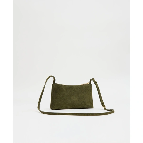 Mansur Gavriel Mini Gaia Crossbody in Algae Suede, view 3 | Crossbody Bags