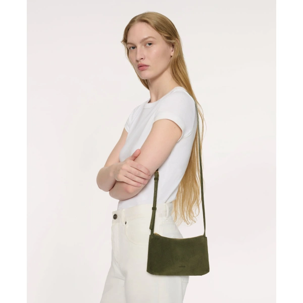 Mansur Gavriel Mini Gaia Crossbody in Algae Suede, view 6 | Crossbody Bags
