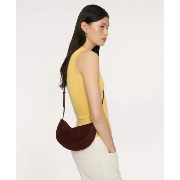 Mansur Gavriel Moon Sling in Chocolate Suede, view 6 | Crossbody Bags