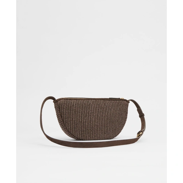 Mansur Gavriel Moon Sling in Ebony Raffia and Suede, view 2 | Crossbody Bags