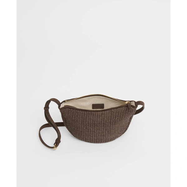 Mansur Gavriel Moon Sling in Ebony Raffia and Suede, view 3 | Crossbody Bags
