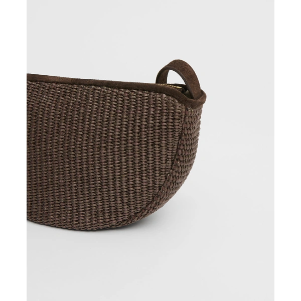 Mansur Gavriel Moon Sling in Ebony Raffia and Suede, view 4 | Crossbody Bags