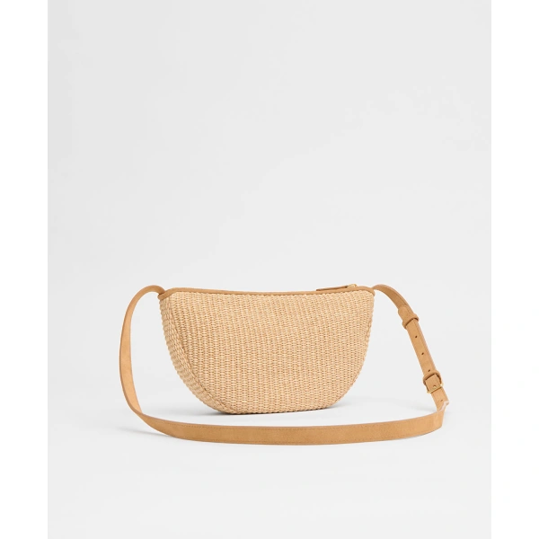 Mansur Gavriel Moon Sling in Natural Raffia and Budino Suede, view 2 | Crossbody Bags