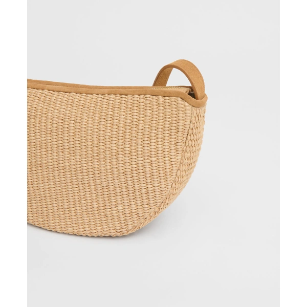 Mansur Gavriel Moon Sling in Natural Raffia and Budino Suede, view 4 | Crossbody Bags