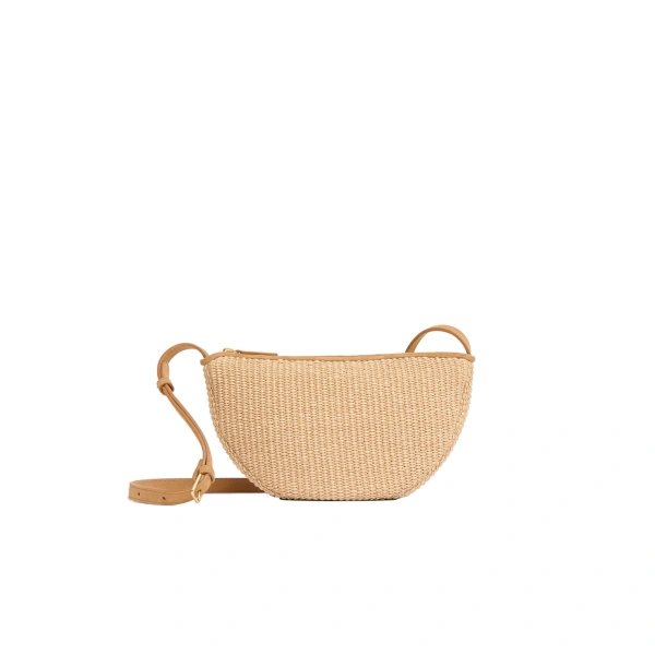 Mansur Gavriel Moon Sling in Natural Raffia and Budino Suede | Crossbody Bags