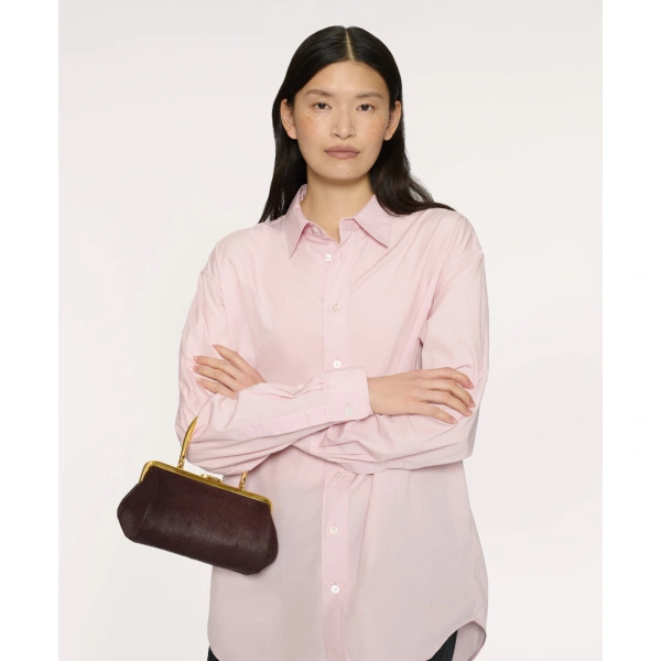 Mansur Gavriel Pina Evening Bag in Plum Ponyhair, view 2 | Clutch Bags