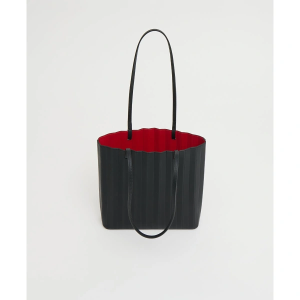 Mansur Gavriel Pleated Filo Tote in Black and Flamma, view 3 | Totes & Top-Handle Bags