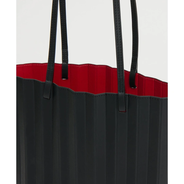 Mansur Gavriel Pleated Filo Tote in Black and Flamma, view 4 | Totes & Top-Handle Bags
