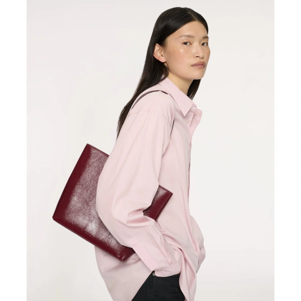 Mansur Gavriel Pleated Filo Tote in Black and Flamma, view 5 | Totes & Top-Handle Bags