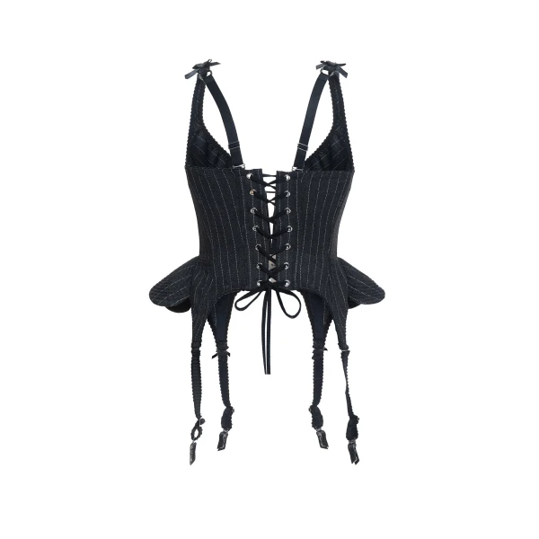 Maria Lucia Hohan Christa X Corset in Grey Pinstripe | Sleeveless | Coveti