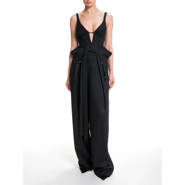 Maria Lucia Hohan Christa X Corset in Grey Pinstripe | Sleeveless | Coveti