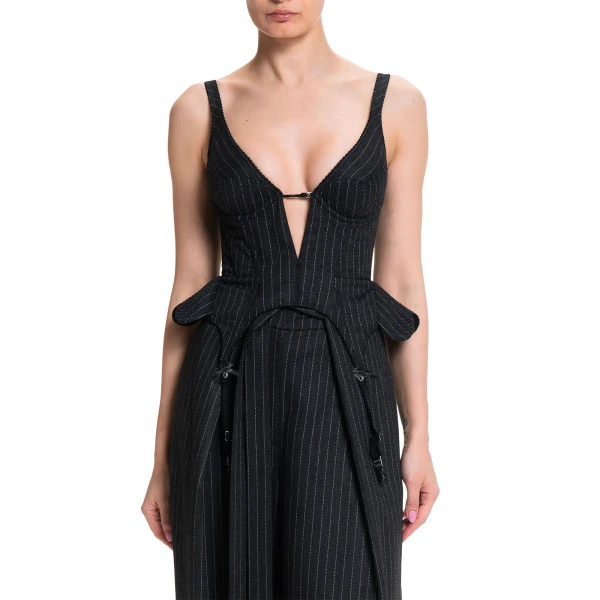 Maria Lucia Hohan Christa X Corset in Grey Pinstripe | Sleeveless | Coveti
