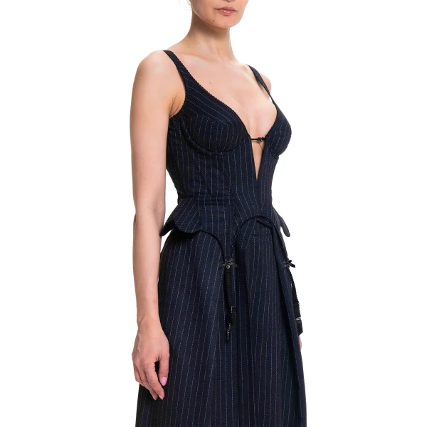 Maria Lucia Hohan Christa X Corset in Navy Pinstripe | Sleeveless | Coveti