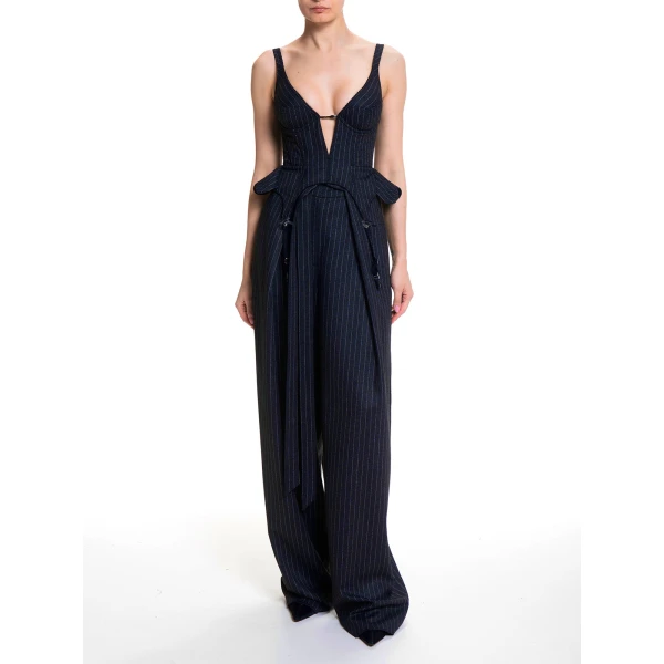 Maria Lucia Hohan Christa X Corset in Navy Pinstripe | Sleeveless | Coveti