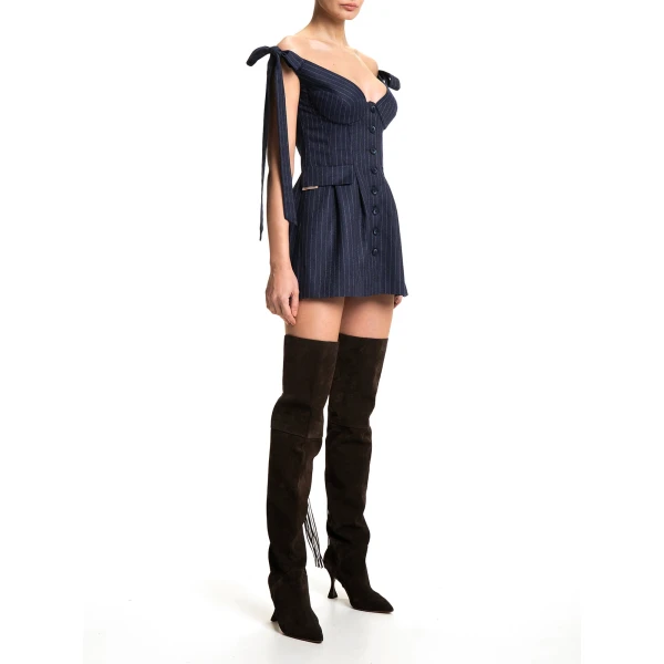 Maria Lucia Hohan Elvira Mini Dress in Navy Pinstripe | Mini Dresses | Coveti