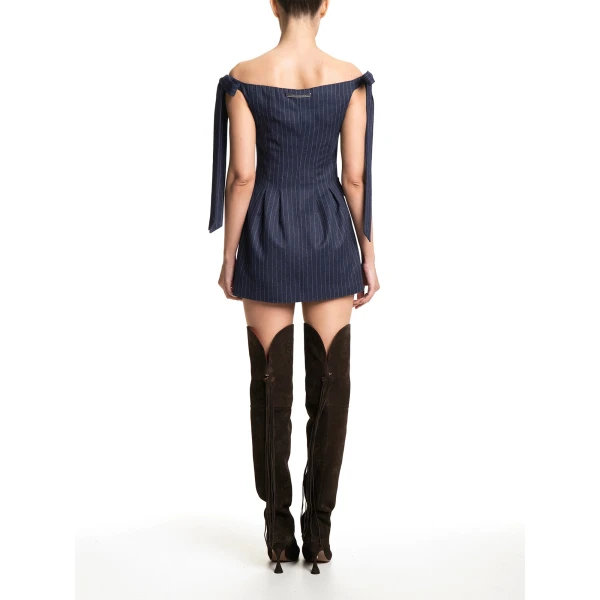 Maria Lucia Hohan Elvira Mini Dress in Navy Pinstripe | Mini Dresses | Coveti