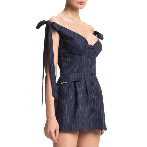 Maria Lucia Hohan Elvira Mini Dress in Navy Pinstripe | Mini Dresses | Coveti