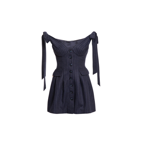 Maria Lucia Hohan Elvira Mini Dress in Navy Pinstripe | Mini Dresses | Coveti