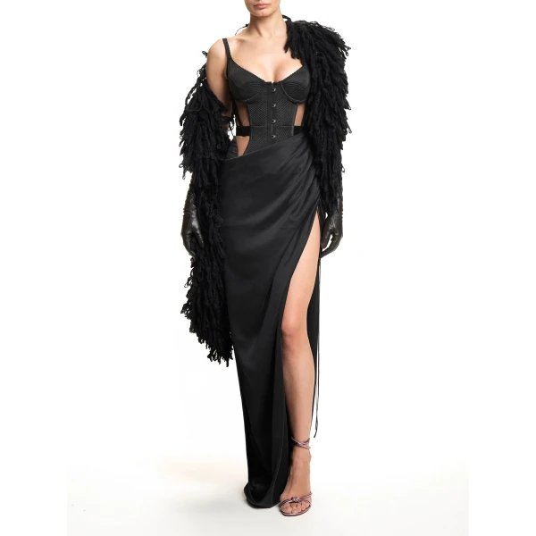 Maria Lucia Hohan Enya Fringe Scarf in Black | Scarves | Coveti