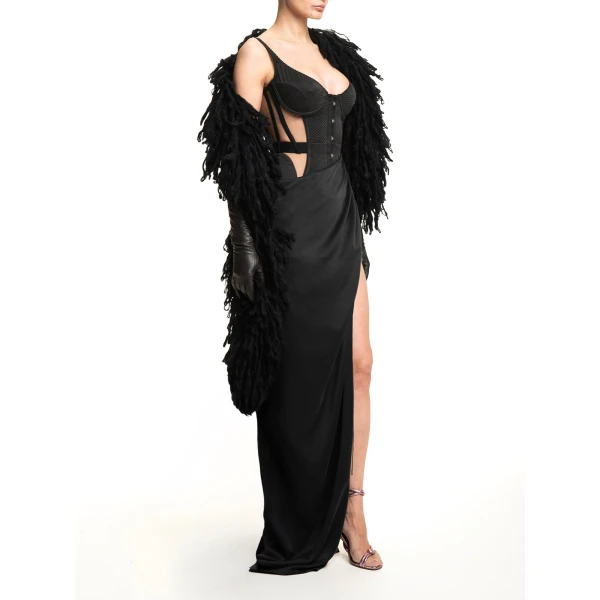 Maria Lucia Hohan Enya Fringe Scarf in Black | Scarves | Coveti