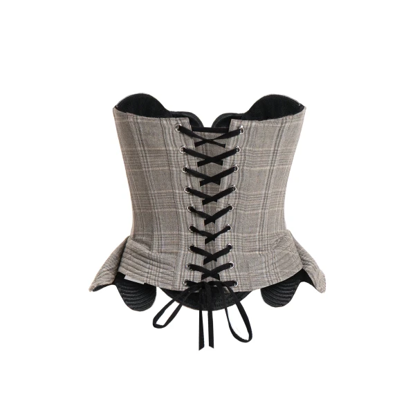 Maria Lucia Hohan Fabrizia Corset in Grey Moonbeam Check | Sleeveless | Coveti
