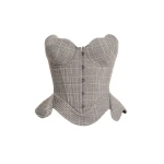 Maria Lucia Hohan Fabrizia Corset in Grey Moonbeam Check | Sleeveless | Coveti