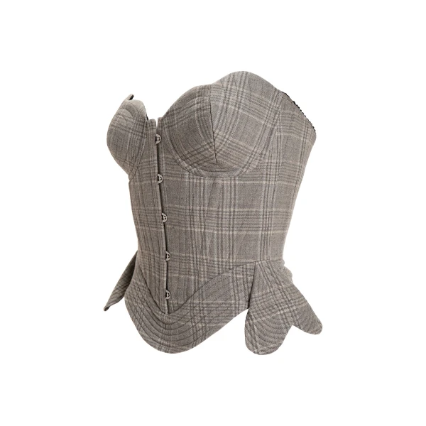 Maria Lucia Hohan Fabrizia Corset in Grey Moonbeam Check | Sleeveless | Coveti