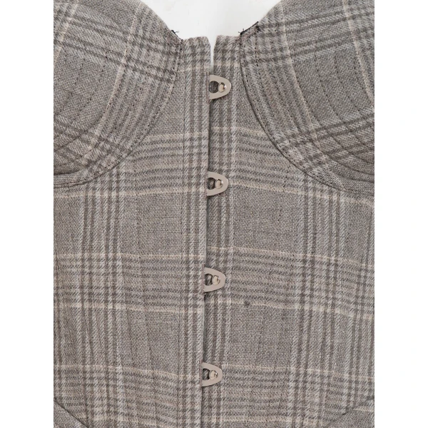 Maria Lucia Hohan Fabrizia Corset in Grey Moonbeam Check | Sleeveless | Coveti