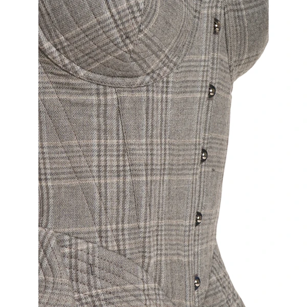 Maria Lucia Hohan Fabrizia Corset in Grey Moonbeam Check | Sleeveless | Coveti