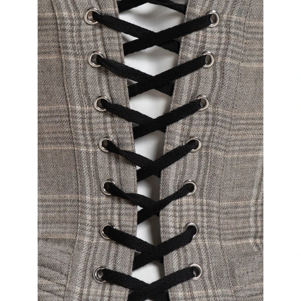 Maria Lucia Hohan Fabrizia Corset in Grey Moonbeam Check | Sleeveless | Coveti