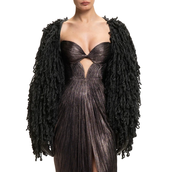 Maria Lucia Hohan Fussili Cape in Black | Scarves | Coveti