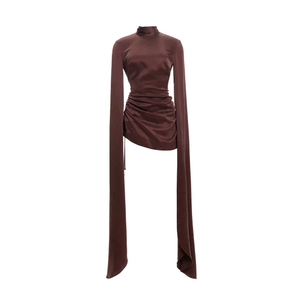 Maria Lucia Hohan Jamila Mini Dress in Bitter Chocolate | Mini Dresses | Coveti