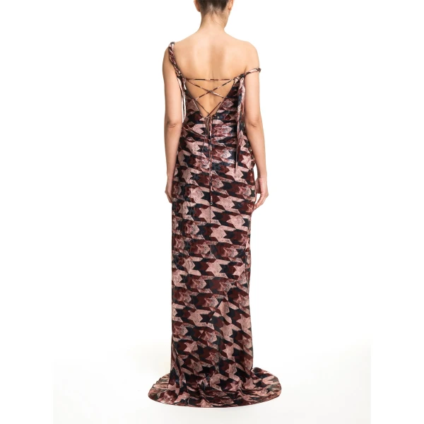 Maria Lucia Hohan Kimi Gown in Cocoa Houndstooth | Evening Gowns | Coveti