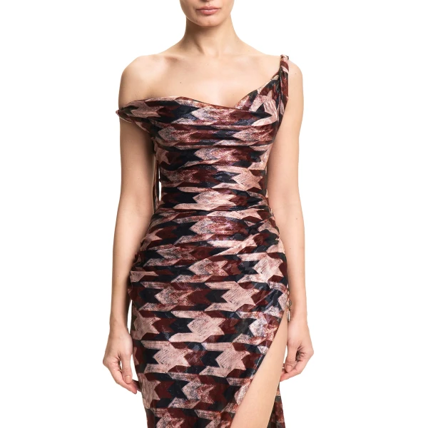 Maria Lucia Hohan Kimi Gown in Cocoa Houndstooth | Evening Gowns | Coveti