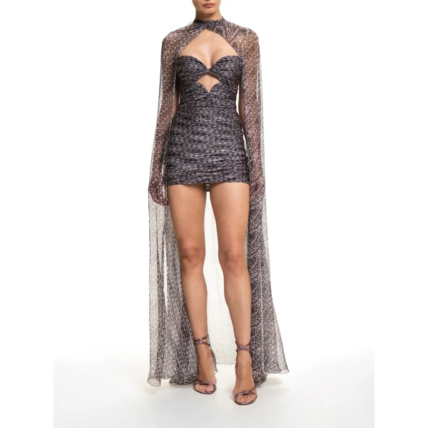 Maria Lucia Hohan Klara Cape in Pink Houndstooth | Scarves | Coveti