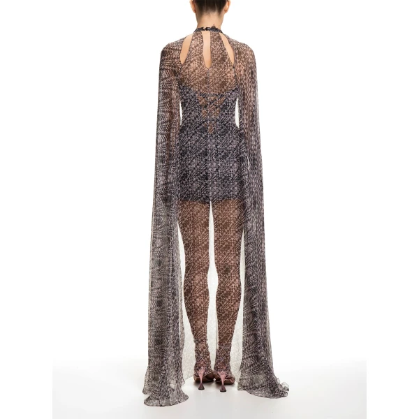 Maria Lucia Hohan Klara Cape in Pink Houndstooth | Scarves | Coveti