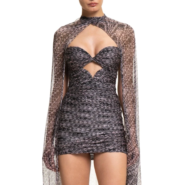 Maria Lucia Hohan Klara Cape in Pink Houndstooth | Scarves | Coveti