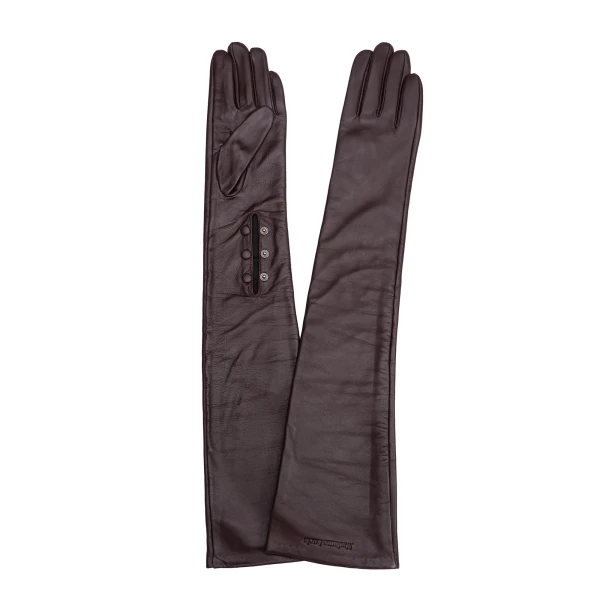 Maria Lucia Hohan Leandra Long Leather Gloves in Truffle | Gloves | Coveti