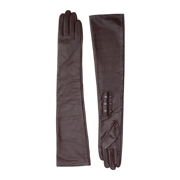 Maria Lucia Hohan Leandra Long Leather Gloves in Truffle | Gloves | Coveti