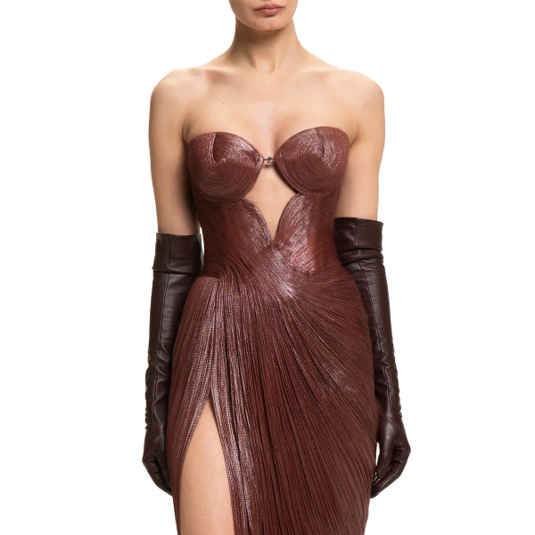 Maria Lucia Hohan Leandra Long Leather Gloves in Truffle | Gloves | Coveti
