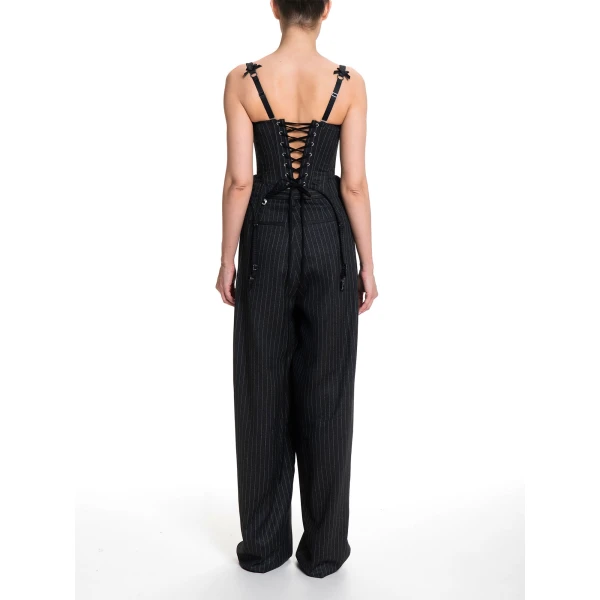Maria Lucia Hohan Yuki Wide-Leg Pants in Grey Pinstripe | Wide leg pants | Coveti