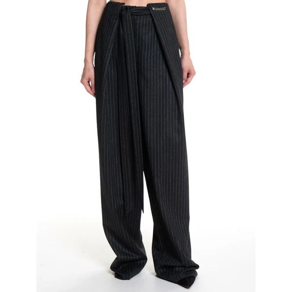 Maria Lucia Hohan Yuki Wide-Leg Pants in Grey Pinstripe | Wide leg pants | Coveti